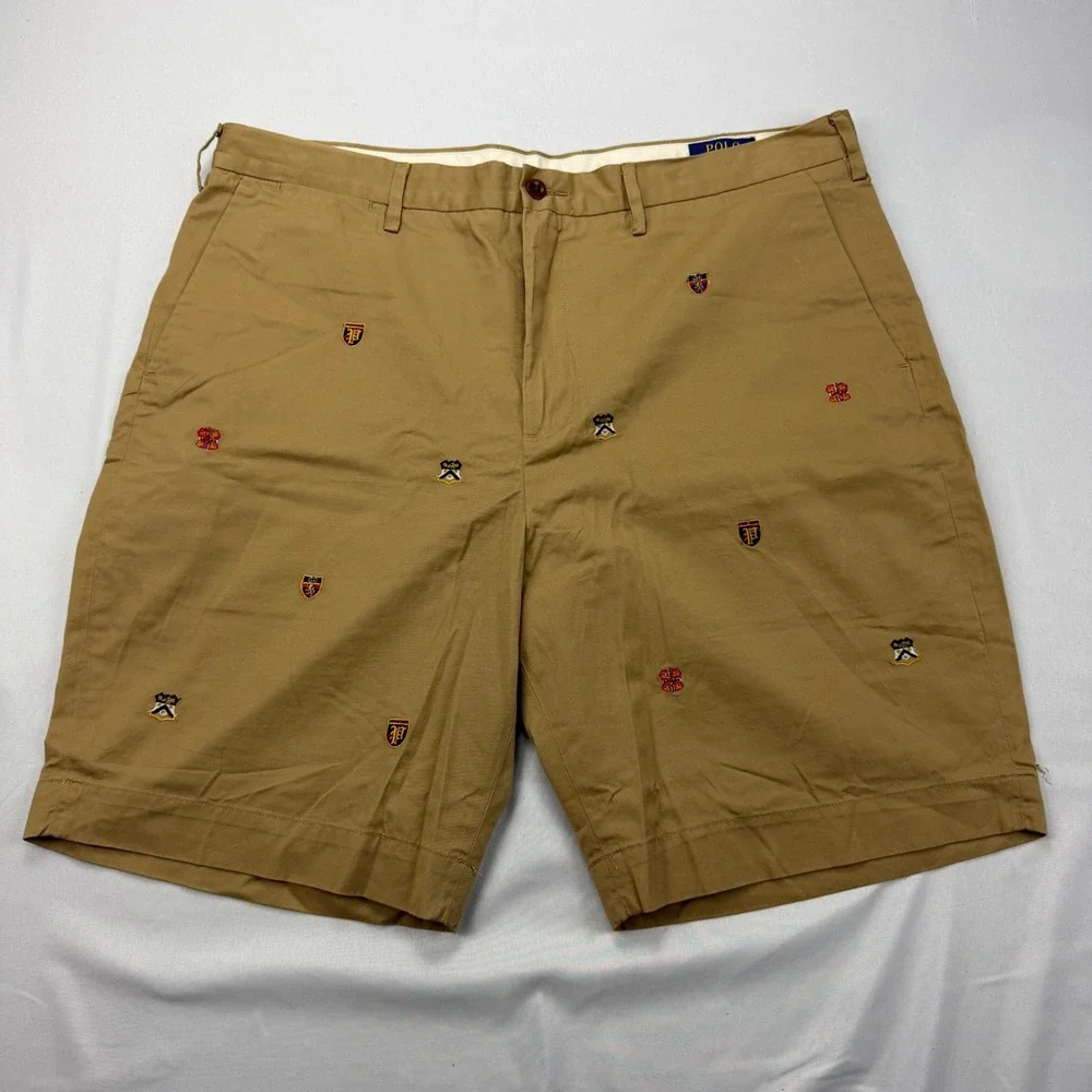 Polo Ralph Lauren Shorts Mens 38 Tan Embroidered Crest Stretch Classic Fit Chino